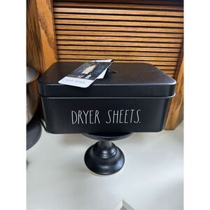 Rae Dunn Black Dryer Sheets Metal tin container Laundry Room Farmhouse Decor